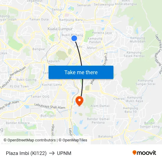 Plaza Imbi (Kl122) to UPNM map