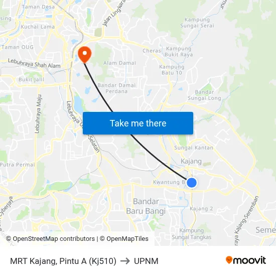 MRT Kajang, Pintu A (Kj510) to UPNM map