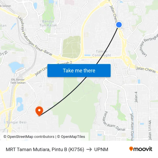 MRT Taman Mutiara, Pintu B (Kl756) to UPNM map