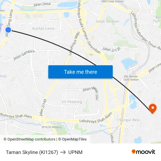 Taman Skyline (Kl1267) to UPNM map