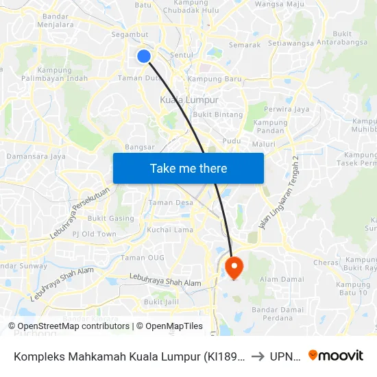 Kompleks Mahkamah Kuala Lumpur (Kl1895) to UPNM map