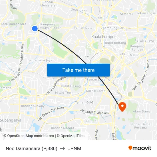 Neo Damansara (Pj380) to UPNM map