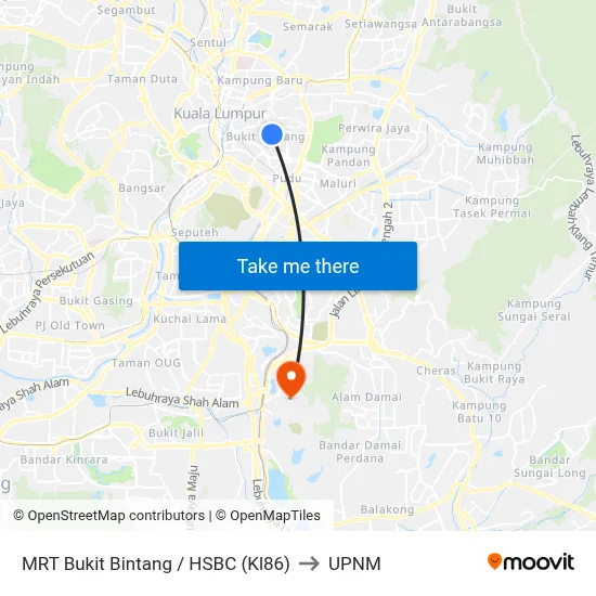 MRT Bukit Bintang / HSBC (Kl86) to UPNM map