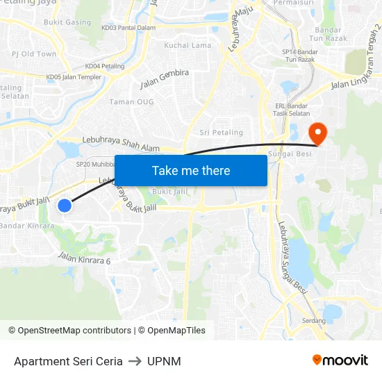 Apartment Seri Ceria to UPNM map