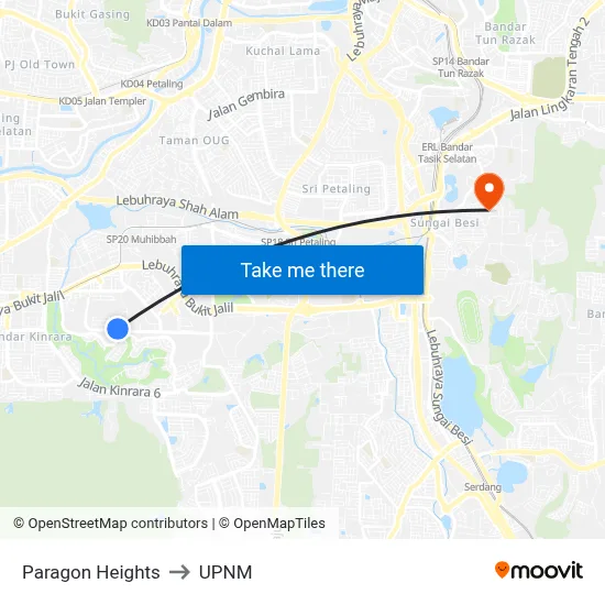 Paragon Heights to UPNM map