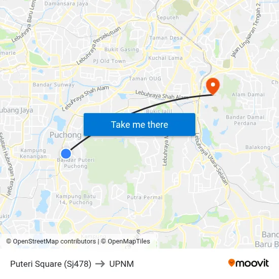 Puteri Square (Sj478) to UPNM map