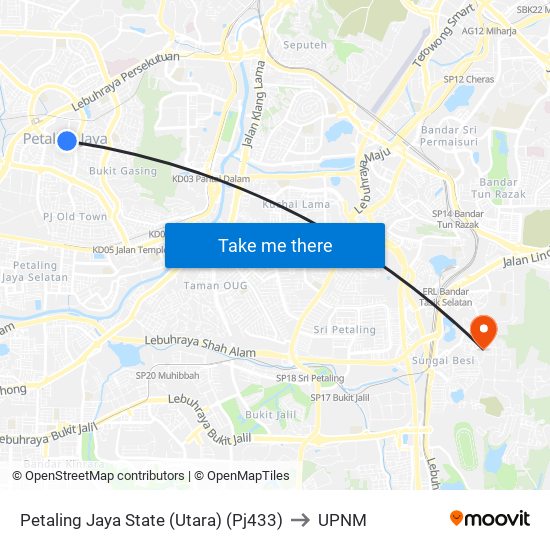 Petaling Jaya State (Utara) (Pj433) to UPNM map