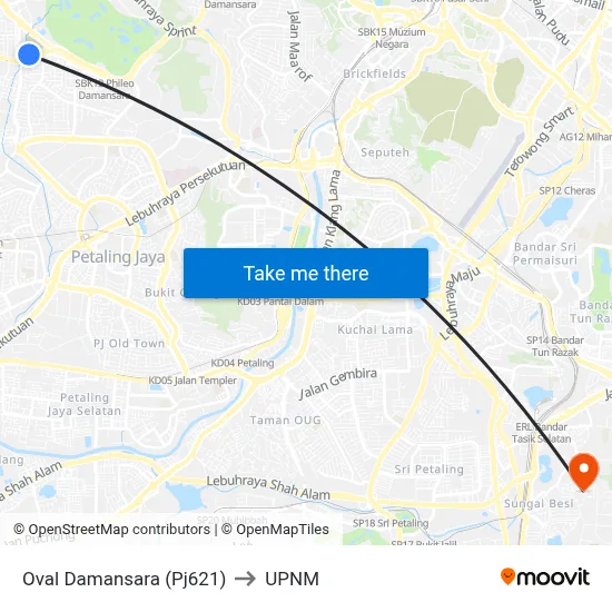 Oval Damansara (Pj621) to UPNM map