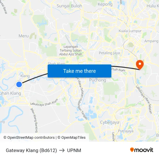 Gateway Klang (Bd612) to UPNM map