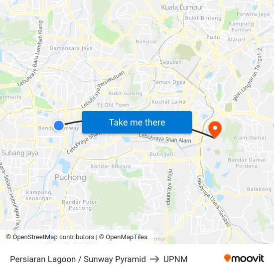 Persiaran Lagoon / Sunway Pyramid to UPNM map