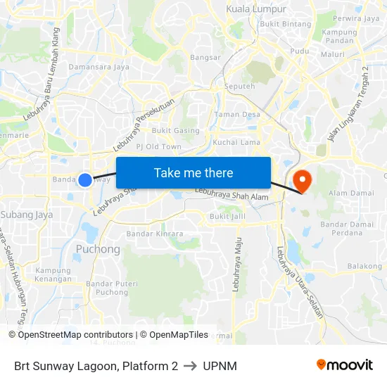 Brt Sunway Lagoon, Platform 2 to UPNM map