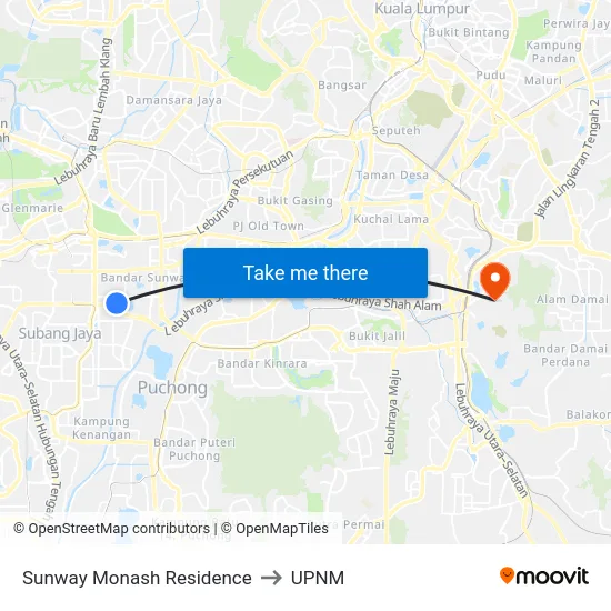 Sunway Monash Residence to UPNM map