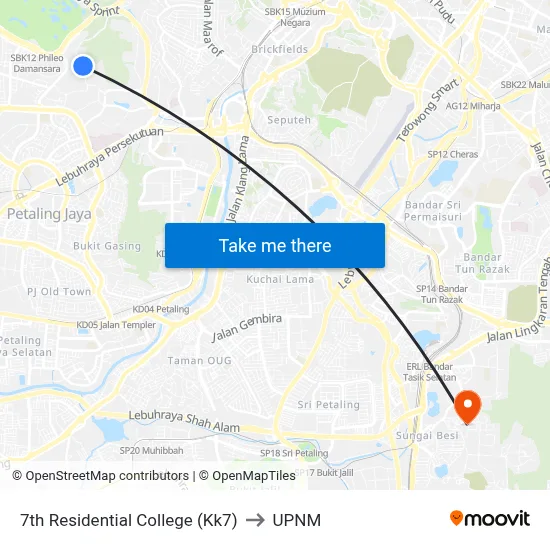 7th Residential College (Kk7) to UPNM map