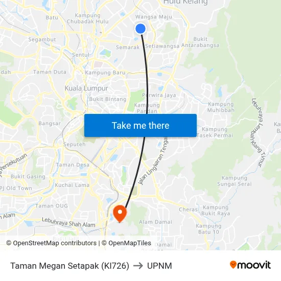 Taman Megan Setapak (Kl726) to UPNM map