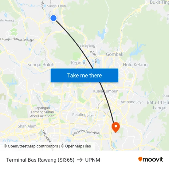 Terminal Bas Rawang (Sl365) to UPNM map