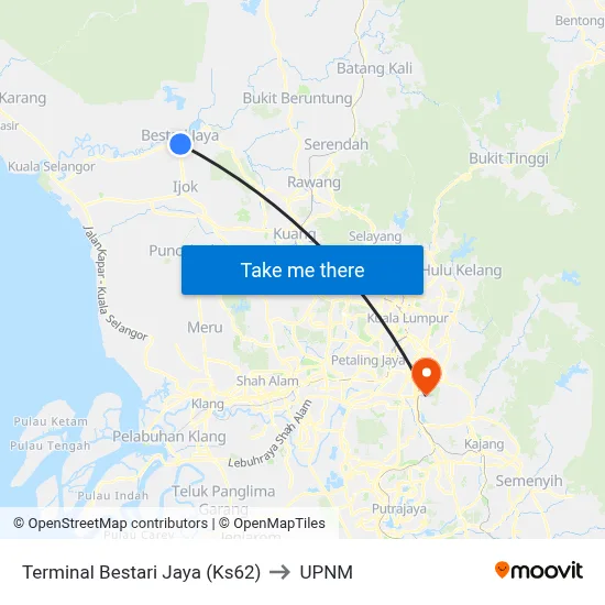 Terminal Bestari Jaya (Ks62) to UPNM map