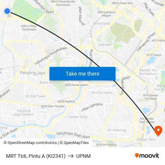 MRT Ttdi, Pintu A (Kl2341) to UPNM map