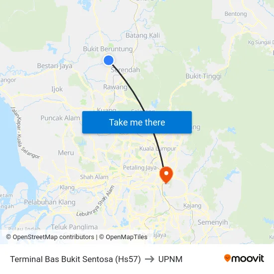 Terminal Bas Bukit Sentosa (Hs57) to UPNM map