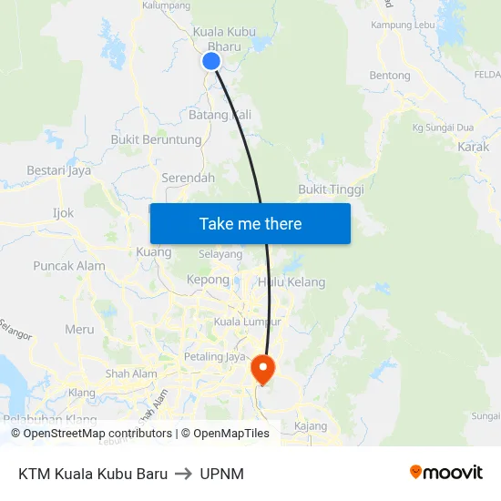 KTM Kuala Kubu Baru to UPNM map