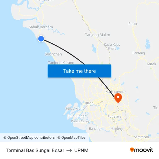 Terminal Bas Sungai Besar to UPNM map