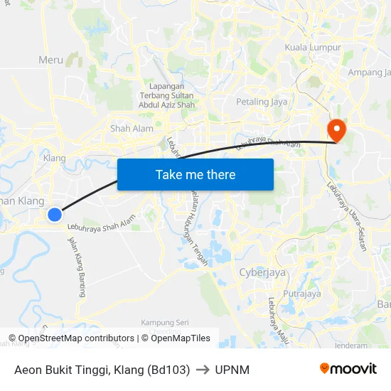 Aeon Bukit Tinggi, Klang (Bd103) to UPNM map