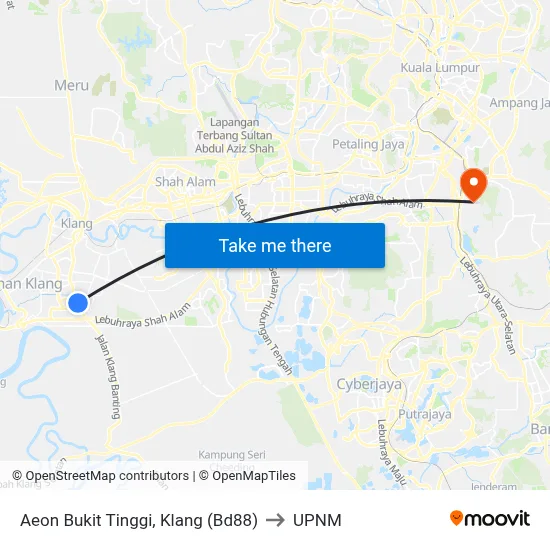 Aeon Bukit Tinggi, Klang (Bd88) to UPNM map