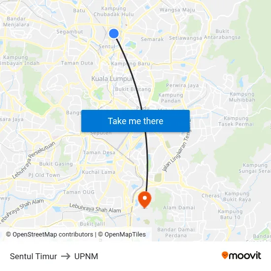 Sentul Timur to UPNM map