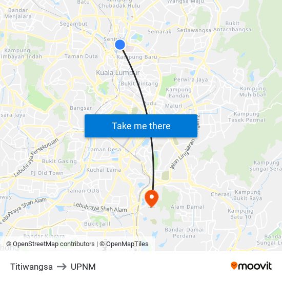 Titiwangsa to UPNM map