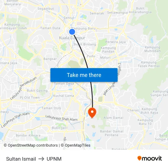 Sultan Ismail to UPNM map