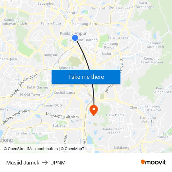 Masjid Jamek to UPNM map