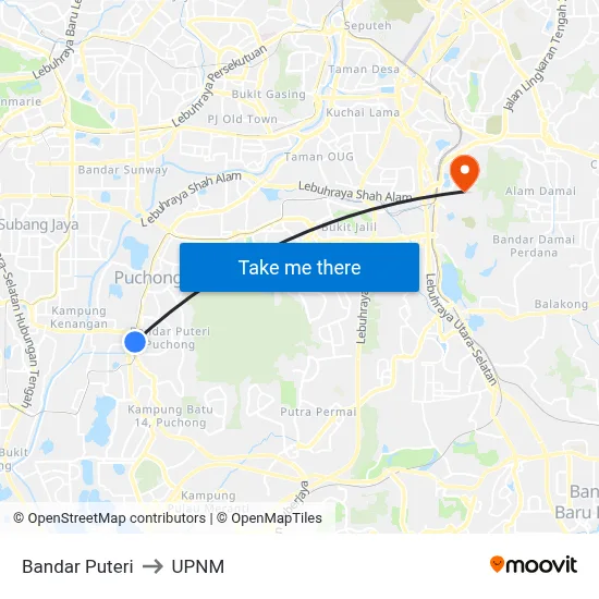 Bandar Puteri to UPNM map