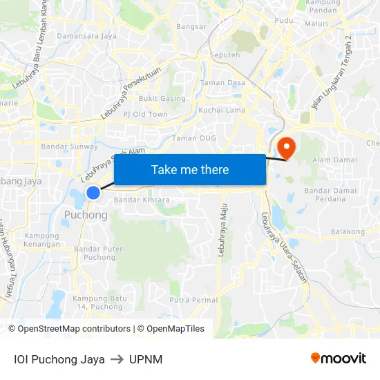 IOI Puchong Jaya to UPNM map