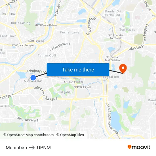 Muhibbah to UPNM map
