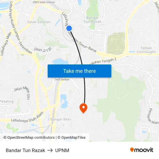 Bandar Tun Razak to UPNM map