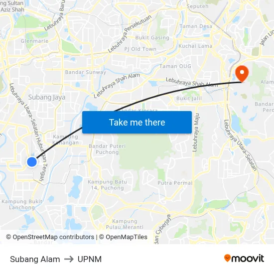 Subang Alam to UPNM map