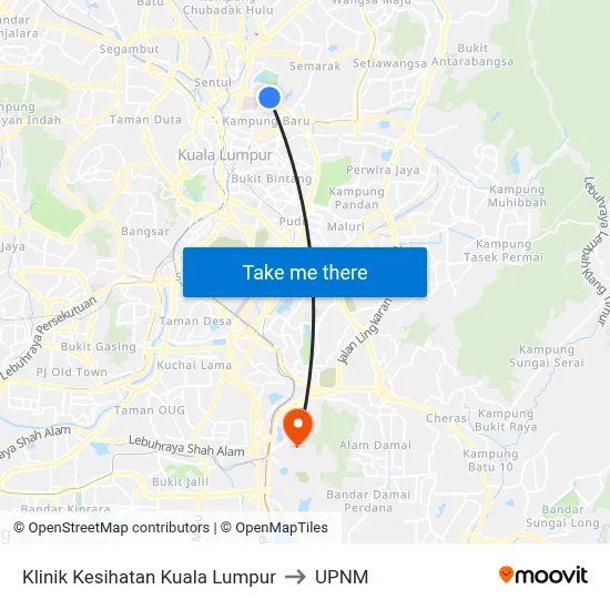 Klinik Kesihatan Kuala Lumpur to UPNM map