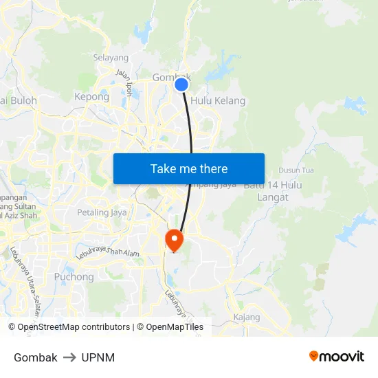 Gombak to UPNM map