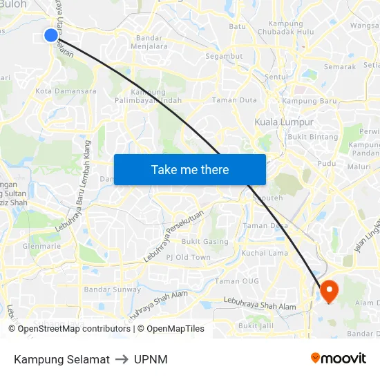 Kampung Selamat to UPNM map
