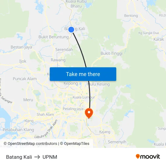Batang Kali to UPNM map