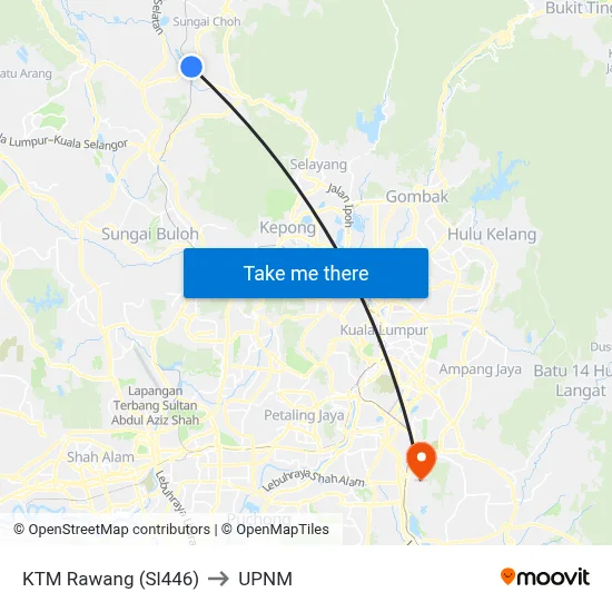 KTM Rawang (Sl446) to UPNM map