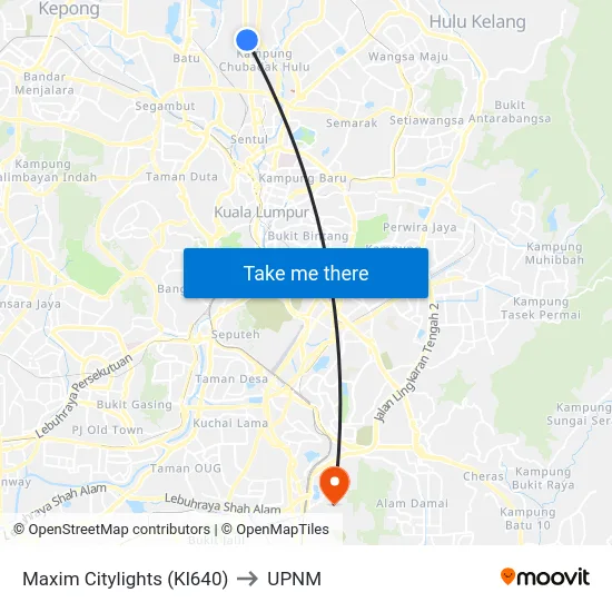 Maxim Citylights (Kl640) to UPNM map