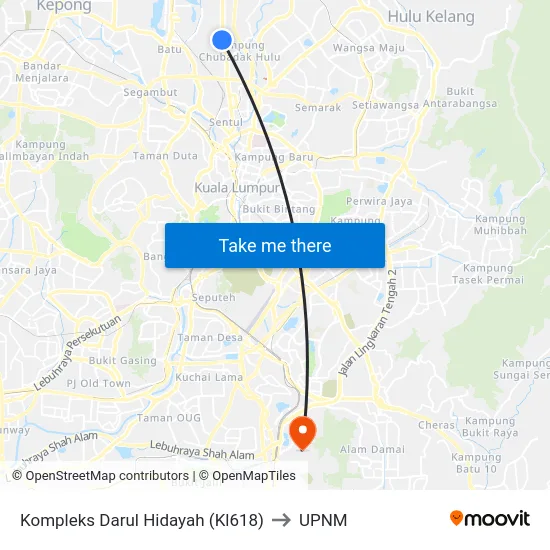 Kompleks Darul Hidayah (Kl618) to UPNM map