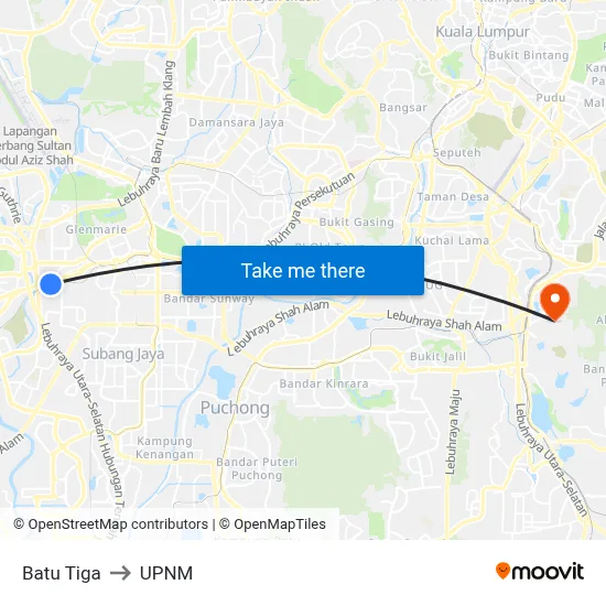 Batu Tiga to UPNM map