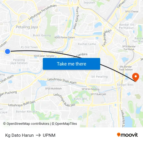 Kg Dato Harun to UPNM map