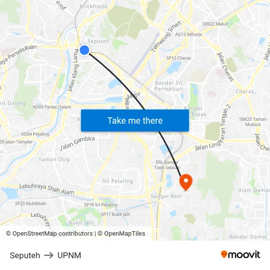 Seputeh to UPNM map
