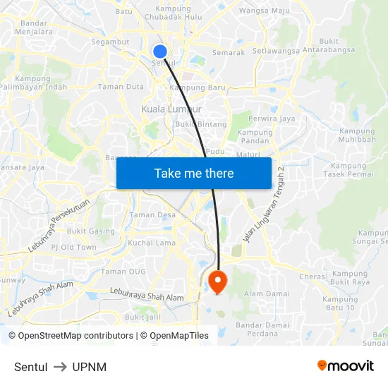 Sentul to UPNM map