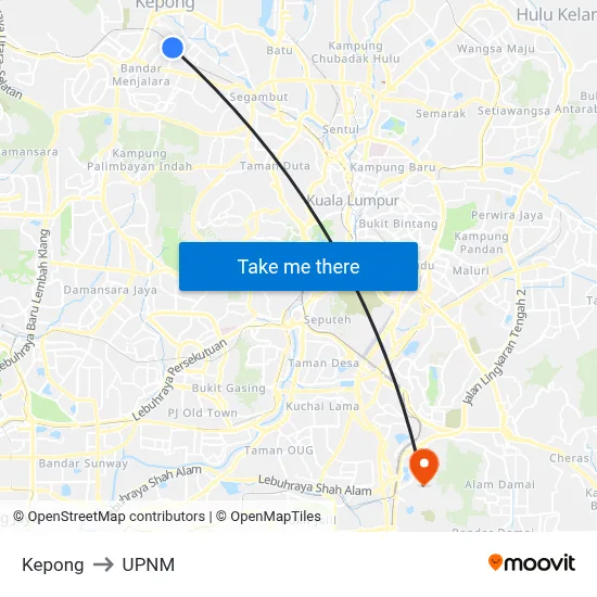 Kepong to UPNM map