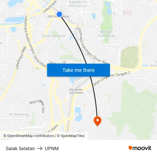 Salak Selatan to UPNM map