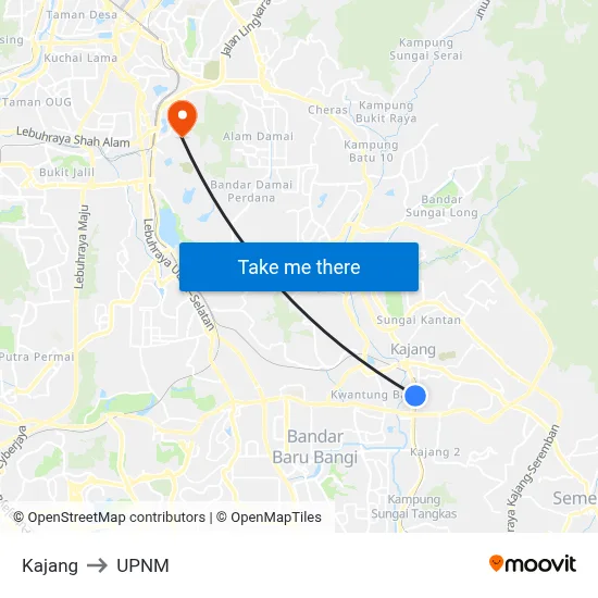 Kajang to UPNM map