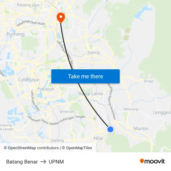 Batang Benar to UPNM map